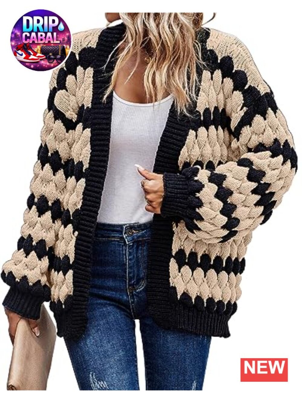 Open Front Chunky Cable Knit Cardigan Lantern Sleeve Oversized
